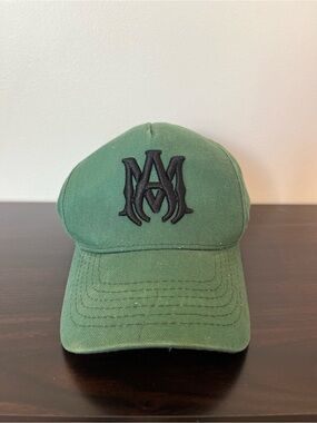 AMIRI Green Cap with Black Leather Logo Patch